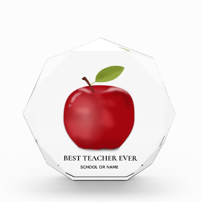 Apple and Best Teacher Ever Text Acrylic Award (Front)
