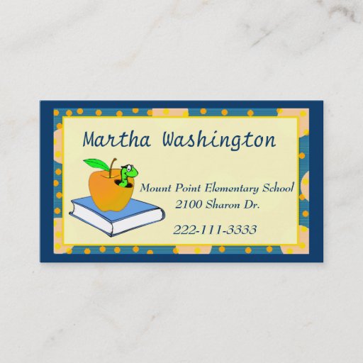 Customizable Apple and Boook Teachers Business Card
