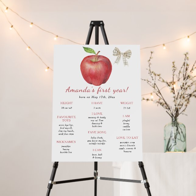 Apple and Bow First Birthday Milestone Birthday Foam Board (In Situ (Stand))