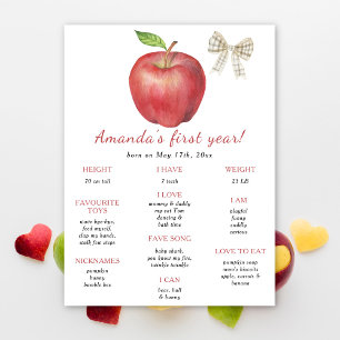Apple and Bow First Birthday Milestone Birthday Poster