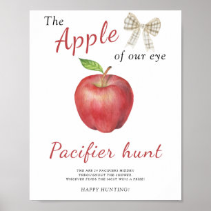 apple and bow - pacifier hunt baby shower game poster