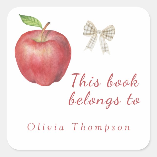 Apple and bow - This book belongs to Square Sticker (Front)