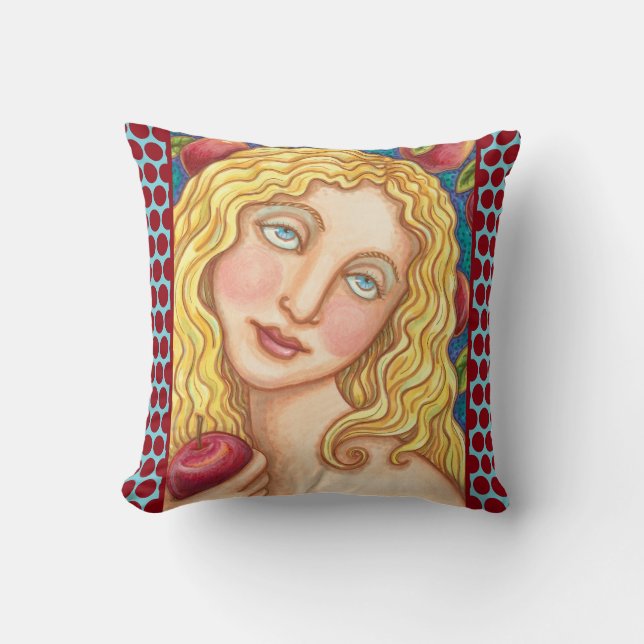 APPLE AND EVE FOLK ART PORTRAIT, THROW PILLOW Red (Front)