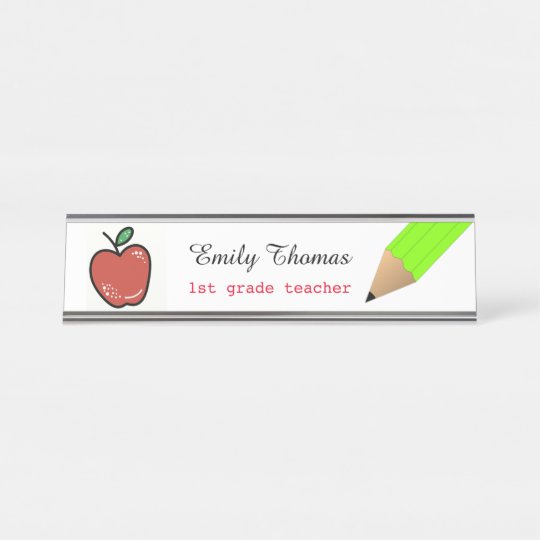 Apple And Green Pencil School Teacher Classroom Desk Name Plate