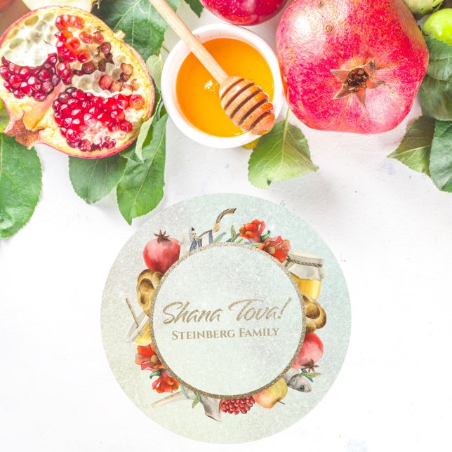 Apple and Honey Shana Tova Rosh Hashanah Classic Round Sticker (Creator Uploaded)