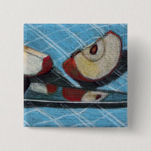 APPLE AND KNIFE ARTWORK PINBACK BUTTON (Front)