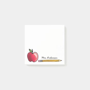 Apple And Pencil Personalized Teacher 3 X 3 Post-it Notes by ilovedigis at Zazzle
