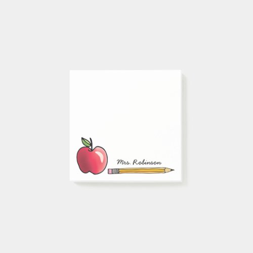 Apple and Pencil Personalized Teacher 3 x 3 Post-it Notes
