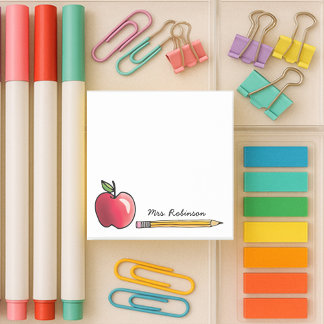 Apple and Pencil Personalized Teacher 3 x 3 Post-it Notes