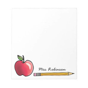 Apple and Pencil Personalized Teacher 5.5 x 6 Notepad