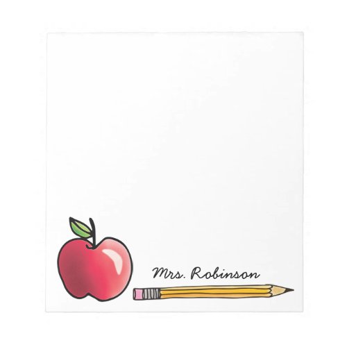 Apple and Pencil Personalized Teacher 55 x 6 Notepad