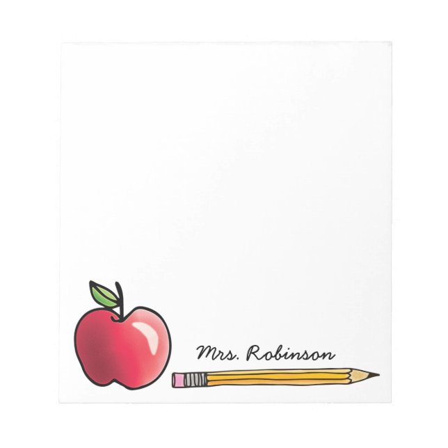 Apple and Pencil Personalized Teacher 5.5 x 6 Notepad (Front)