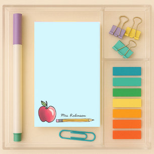Apple and Pencil Personalized Teacher Aqua 4 x 6 Post-it Notes