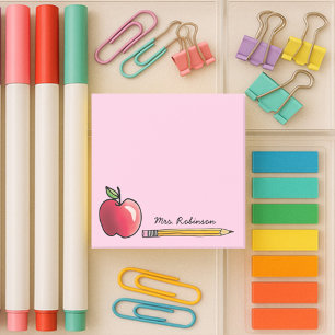 Apple and Pencil Personalized Teacher Pink 3 x 3 Post-it Notes
