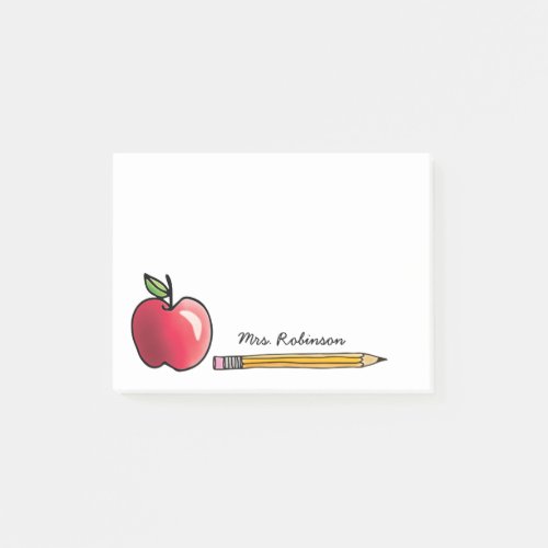 Apple and Pencil Personalized Teacher Post_it Notes