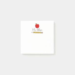 Apple and Pencil Personalized Teacher Post-it Notes