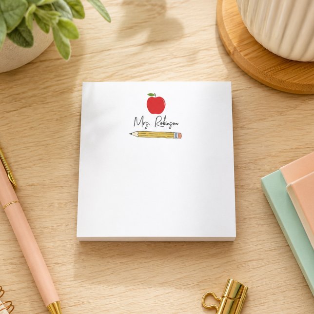Apple and Pencil Personalized Teacher Post-it Notes (Apple and Pencil Personalized Teacher Post-it Notes)