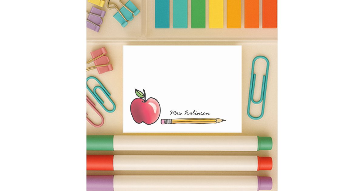 Apple and Pencil Personalized Teacher Post-it Notes | Zazzle