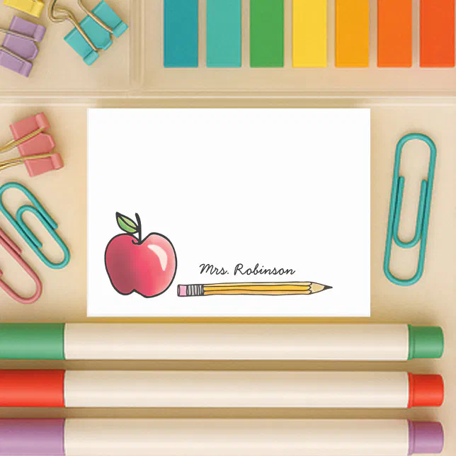 Apple and Pencil Personalized Teacher Post-it Notes | Zazzle