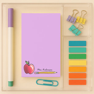 Apple and Pencil Personalized Teacher Purple 4 x 6 Post-it Notes