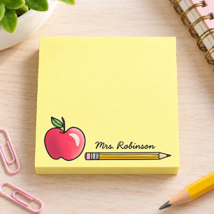Apple and Pencil Personalized Teacher Yellow 3 x 3 Post-it Notes