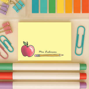 Apple and Pencil Personalized Teacher Yellow 4x3 Post-it Notes