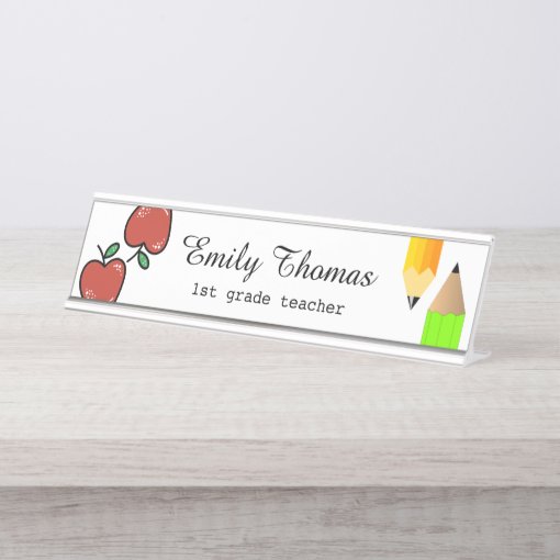 Apple And Pencil School Teacher Classroom Desk Name Plate | Zazzle