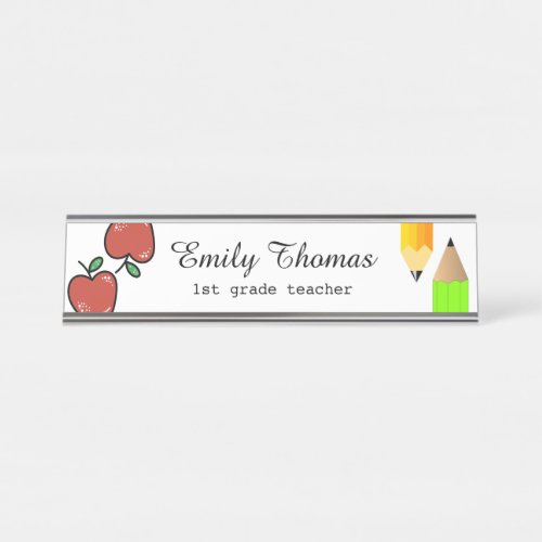 Apple And Pencil  School Teacher Classroom Desk Name Plate