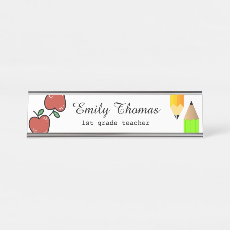 Apple And Pencil School Teacher Classroom Desk Name Plate | Zazzle