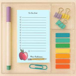 Apple and Pencil Teacher To Do List Aqua 4 x 6 Post-it Notes