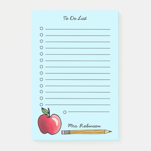 Apple and Pencil Teacher To Do List Aqua 4 x 6 Post_it Notes