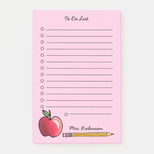 Apple and Pencil Teacher To Do List Pink 4 x 6 Post_it Notes