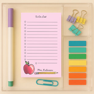 Apple and Pencil Teacher To Do List Pink 4 x 6 Post-it Notes