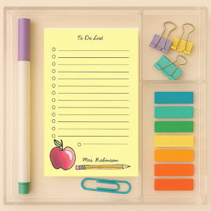 Apple and Pencil Teacher To Do List Yellow 4 x 6 Post-it Notes