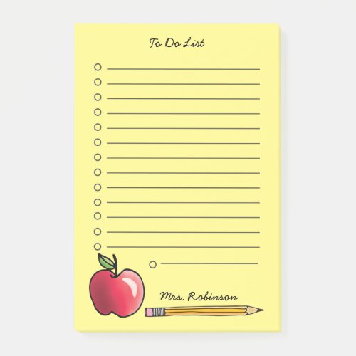 Apple and Pencil Teacher To Do List Yellow 4 x 6 Post_it Notes