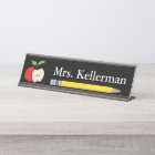 Apple and Pencil Teacher's Name Black