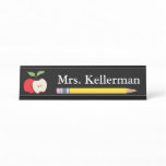 Apple and Pencil Teacher's Name Black Desk Name Plate Apple and Pencil Teacher's Name Black Desk Name Plate