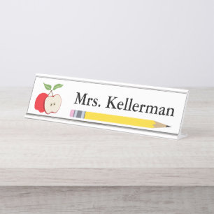 Apple and Pencil Teacher's Name Desk Name Plate