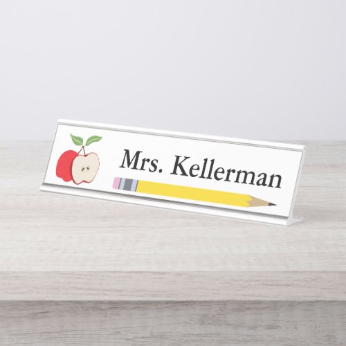 Apple and Pencil Teachers Name Desk Name Plate