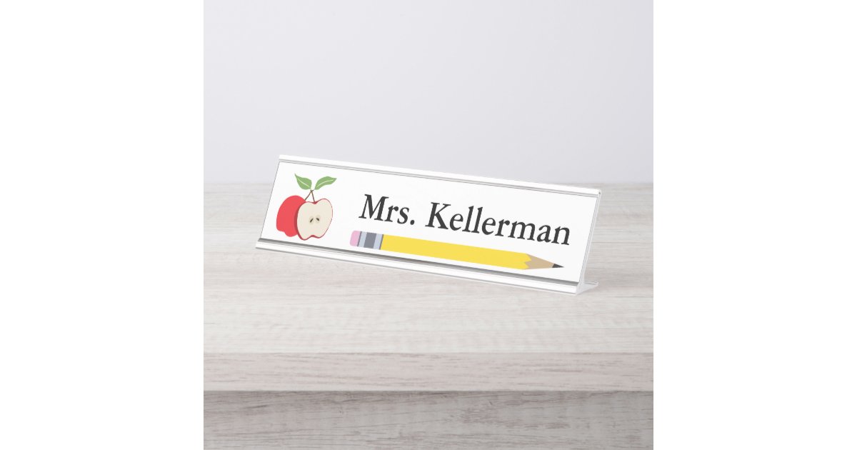 Apple And Pencil Teacher S Name Desk Name Plate Zazzle Com