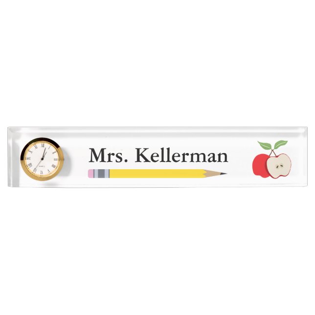 Apple and Pencil Teacher's Name Desk Name Plate (Front)