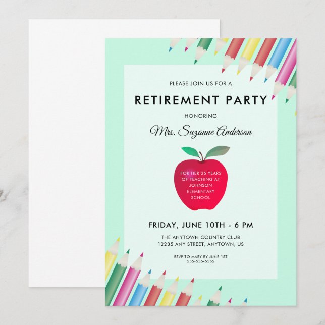 Apple and Pencils | Teacher Retirement Party Invitation (Front/Back)