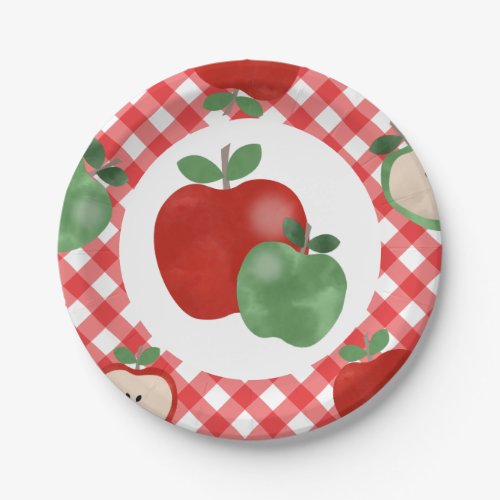 Apple and Red Plaid Birthday Paper Plates