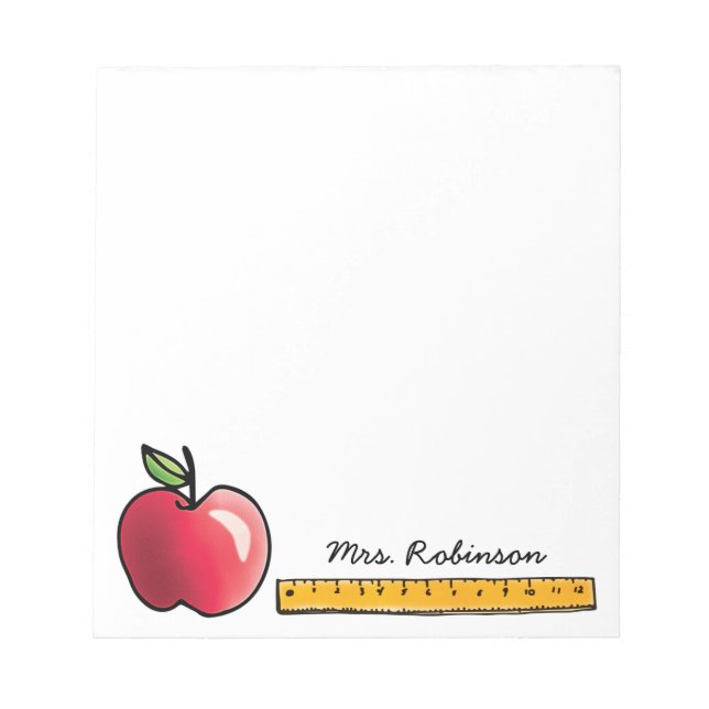 Apple and Ruler Personalized Teacher 5.5 x 6 Notepad (Front)