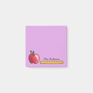 Apple and Ruler Personalized Teacher Purple 3 x 3 Post-it Notes