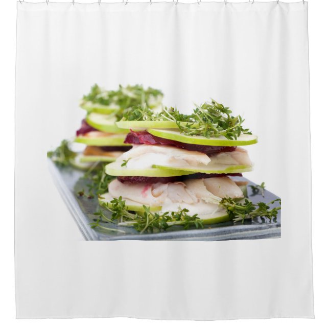 Apple and trout appetizer shower curtain (Front)