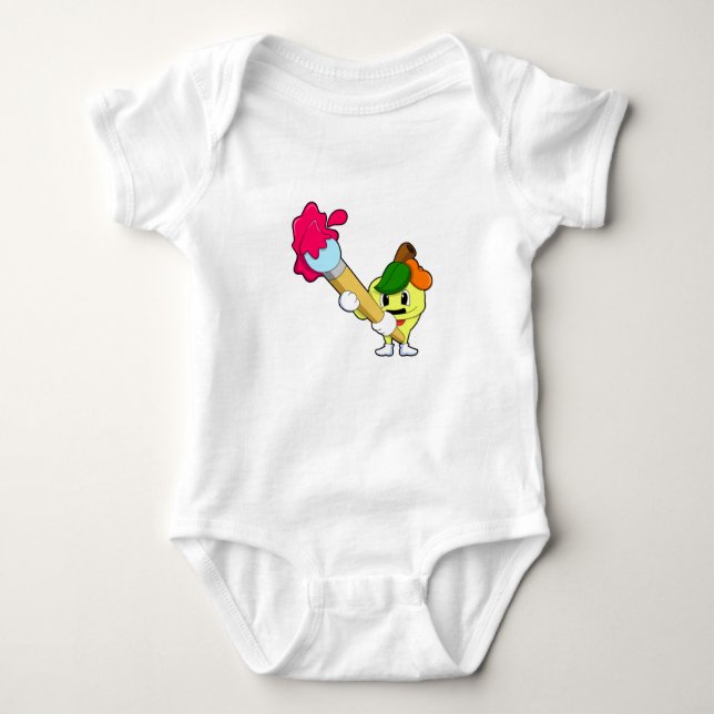 Apple as Painter with Paint brush Baby Bodysuit (Front)