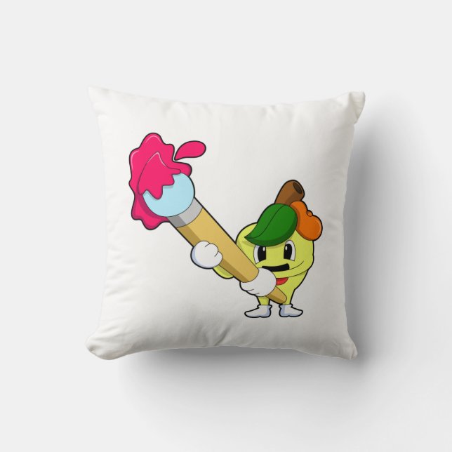 Apple as Painter with Paint brush Throw Pillow (Front)