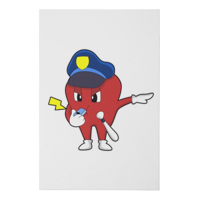 Apple as Police officer with Whistle & Baton Faux Canvas Print (Front)