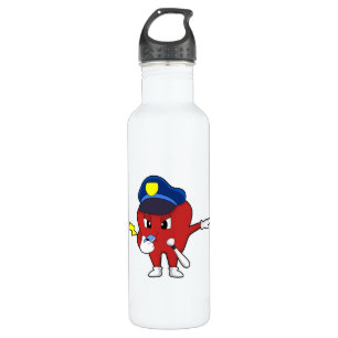 Apple as Police officer with Whistle & Baton Stainless Steel Water Bottle
